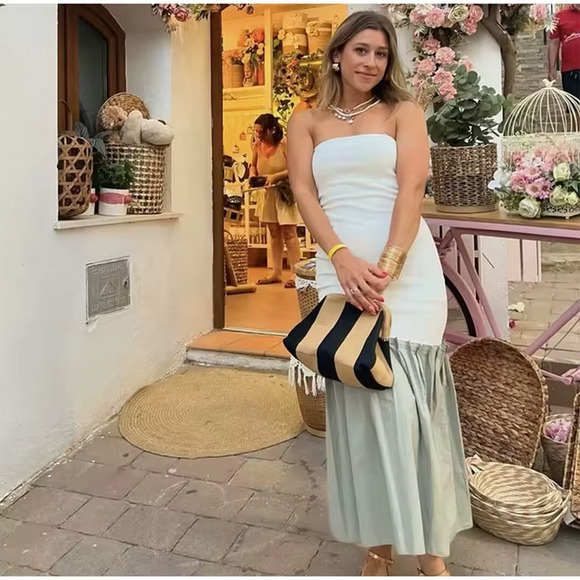 ZARA Strapless Pleated Midi Dress NWT – White & Sage Green, Size M & L - Picture 11 of 16